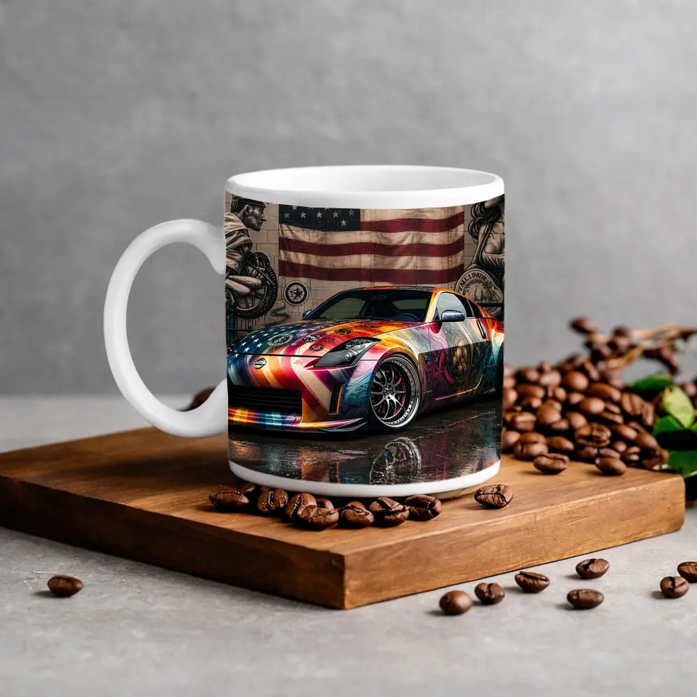 Nissan 350Z Custom Wrap American Flag Graffiti – Mugs
