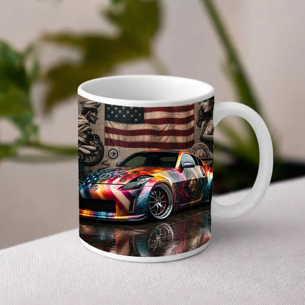 Nissan 350Z Custom Wrap American Flag Graffiti – Mugs