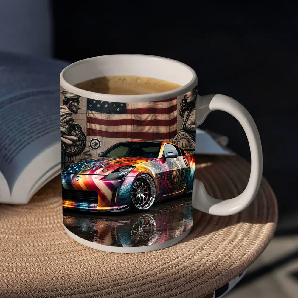 Nissan 350Z Custom Wrap American Flag Graffiti – Mugs