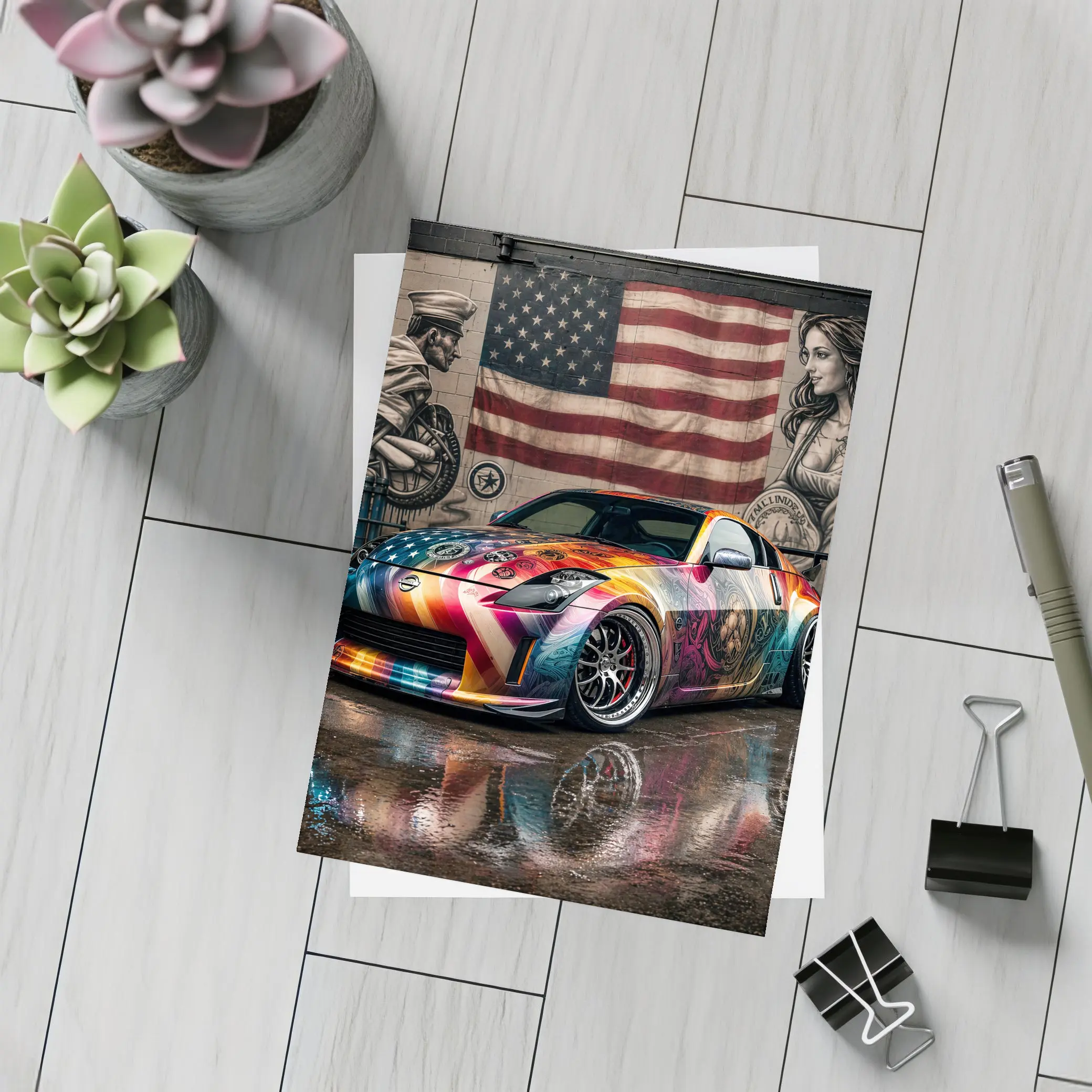 Nissan 350Z Custom Wrap American Flag Graffiti – Postcards