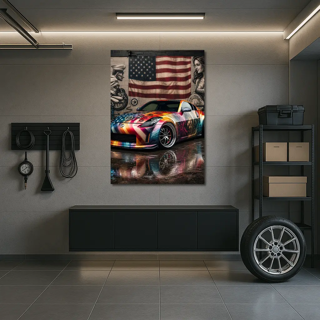 Nissan 350Z Custom Wrap American Flag Graffiti – Wall Art