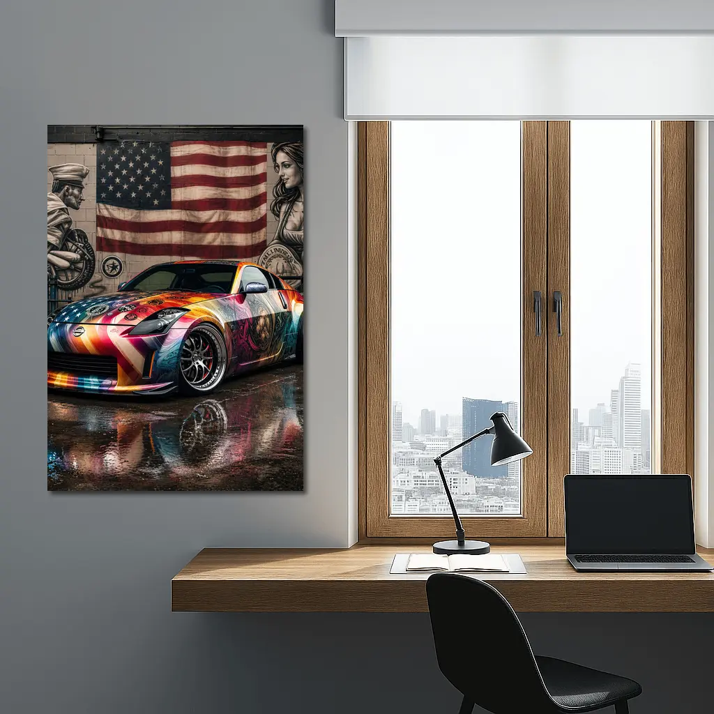 Nissan 350Z Custom Wrap American Flag Graffiti – Wall Art