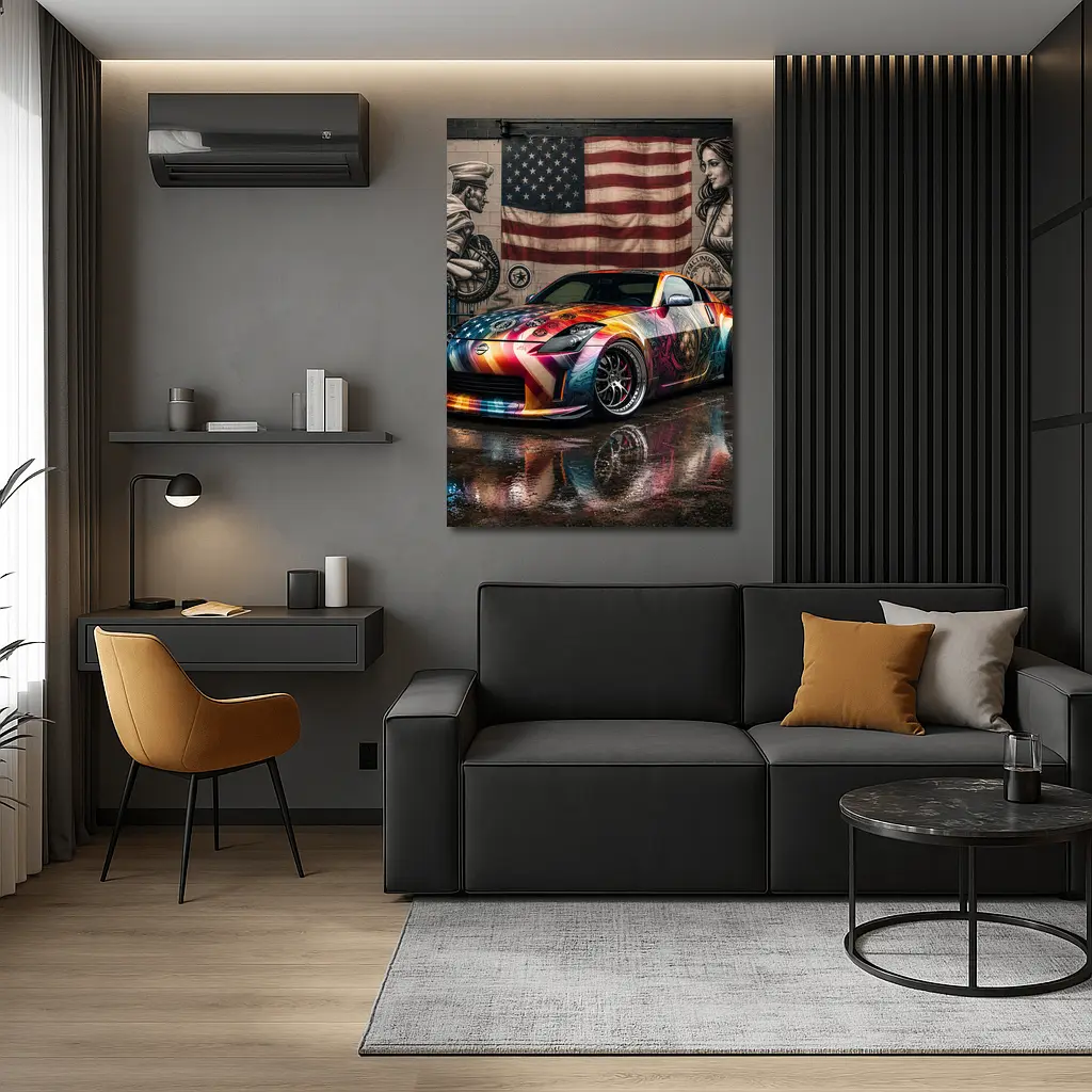 Nissan 350Z Custom Wrap American Flag Graffiti – Wall Art