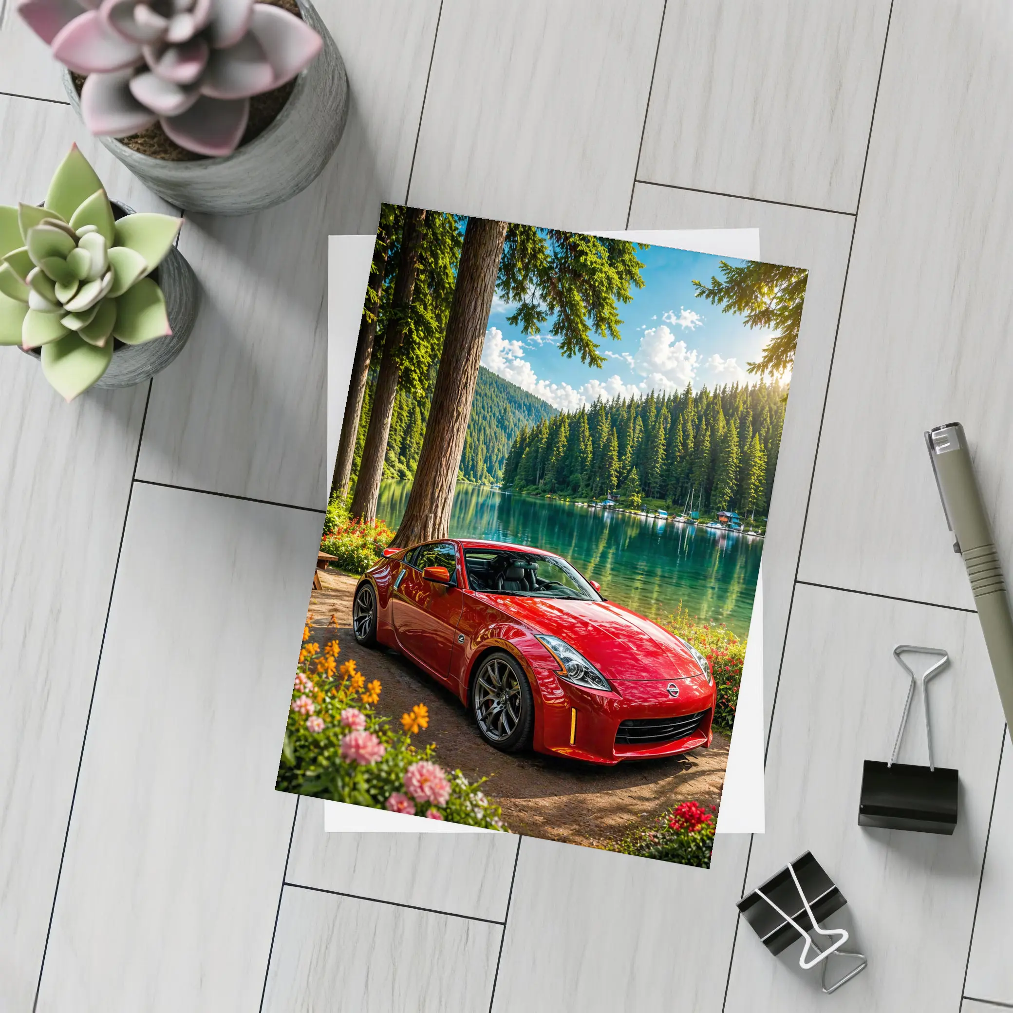 Nissan 350Z Red Sports Car Lake Forest – Postcards