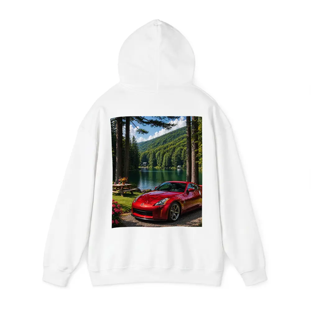 Nissan 350Z Red Sports Car Lake Setting – Hoodies