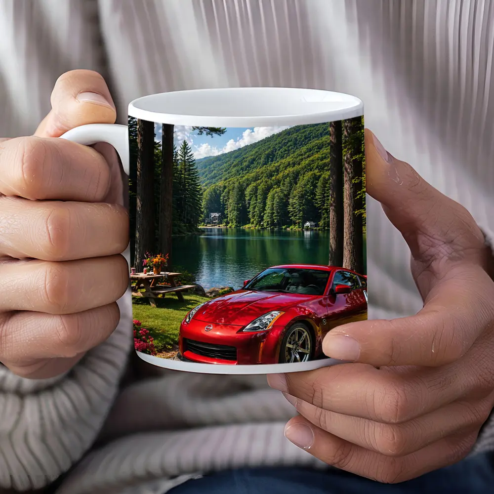 Nissan 350Z Red Sports Car Lake Setting – Mugs