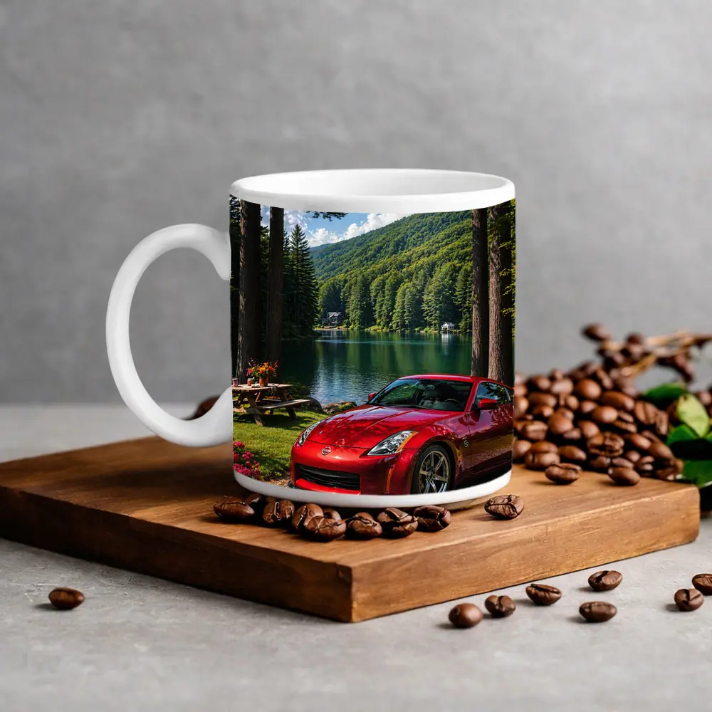 Nissan 350Z Red Sports Car Lake Setting – Mugs