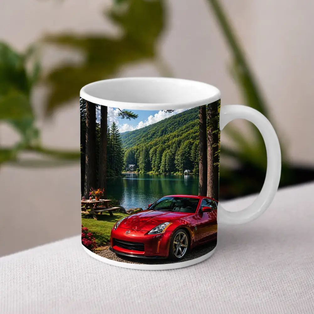 Nissan 350Z Red Sports Car Lake Setting – Mugs