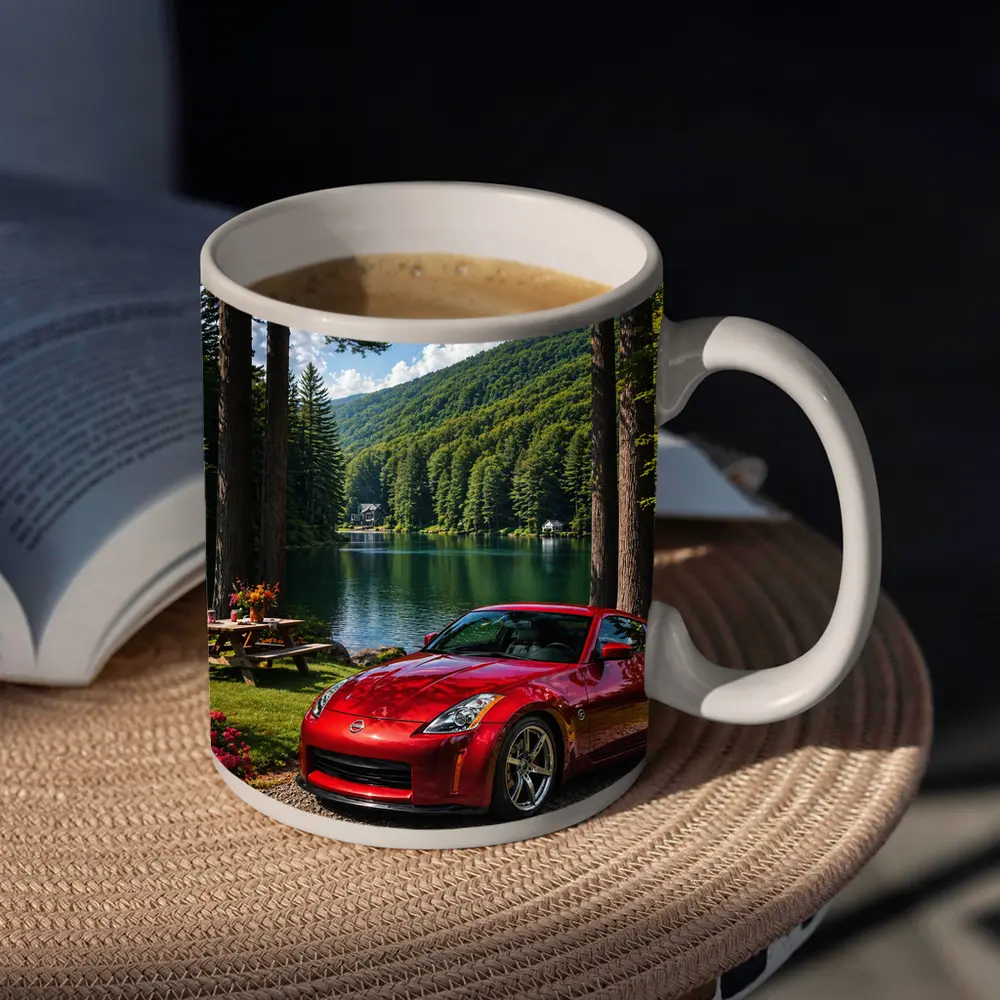 Nissan 350Z Red Sports Car Lake Setting – Mugs