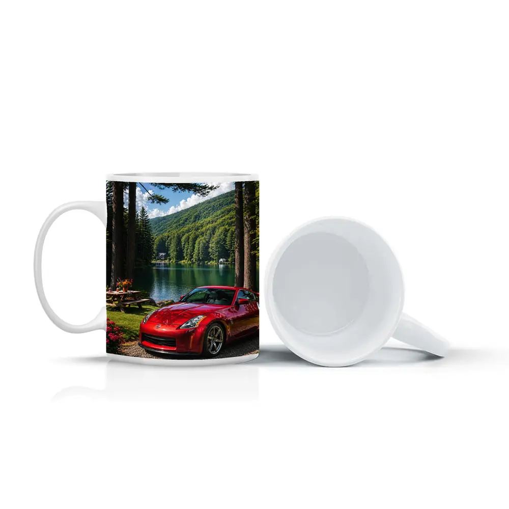 Nissan 350Z Red Sports Car Lake Setting – Mugs