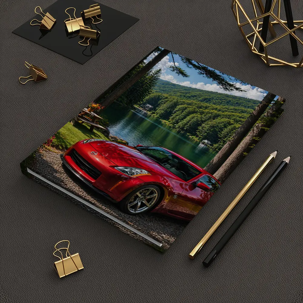 Nissan 350Z Red Sports Car Lake Setting – Notebooks