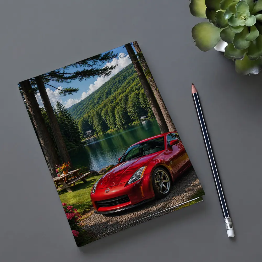 Nissan 350Z Red Sports Car Lake Setting – Notebooks