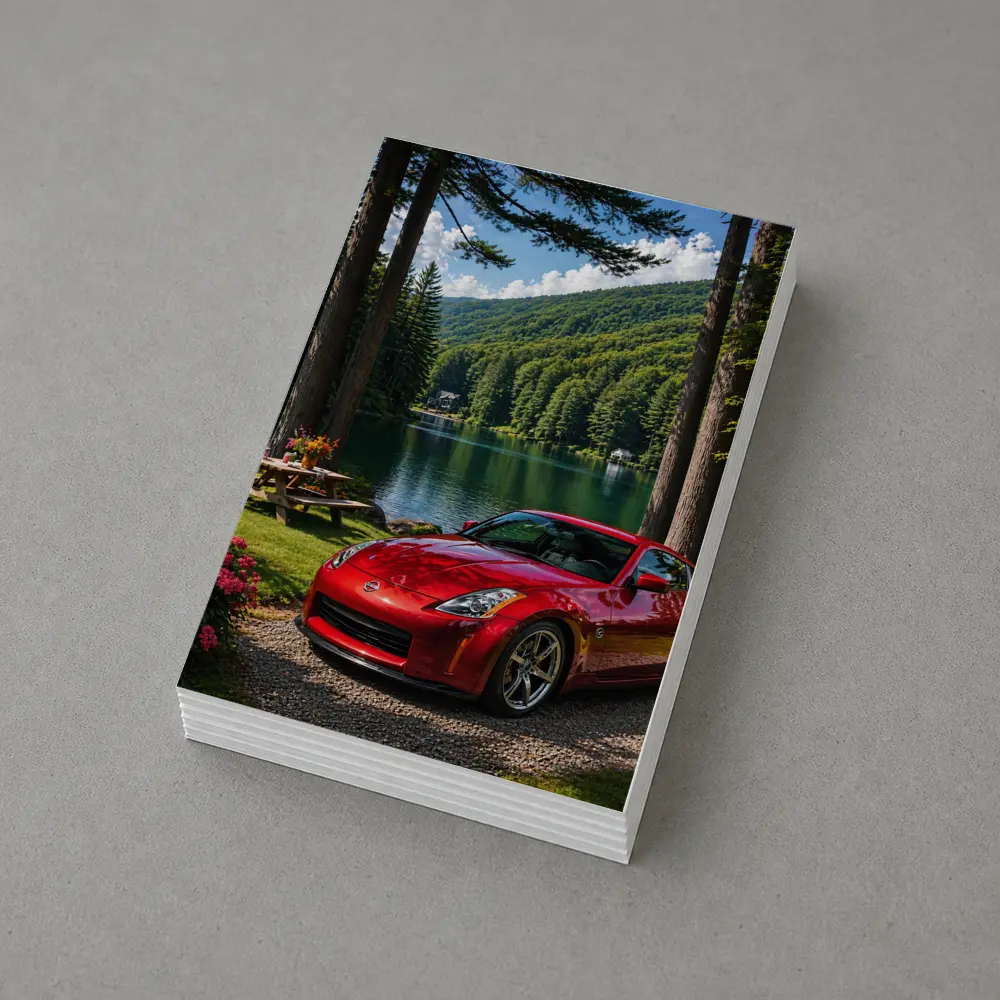 Nissan 350Z Red Sports Car Lake Setting – Postcards