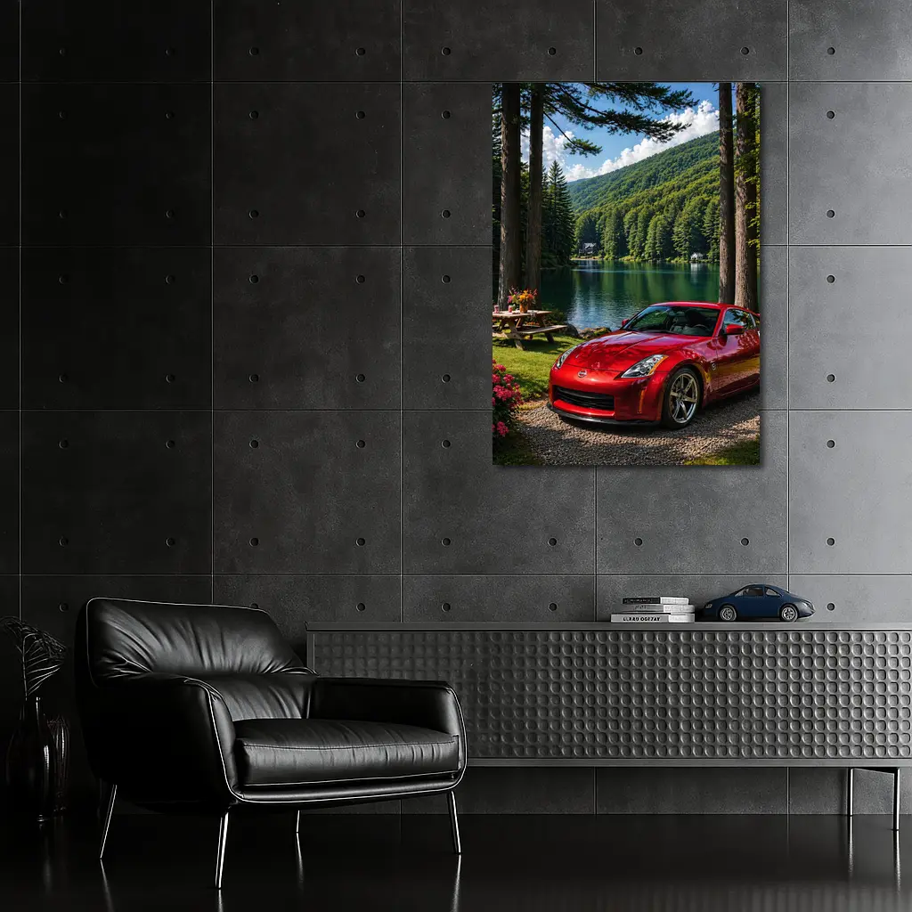 Nissan 350Z Red Sports Car Lake Setting – Wall Art