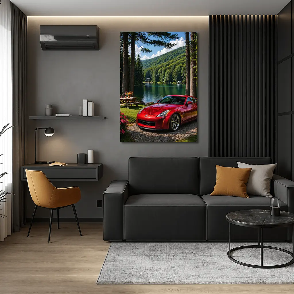 Nissan 350Z Red Sports Car Lake Setting – Wall Art