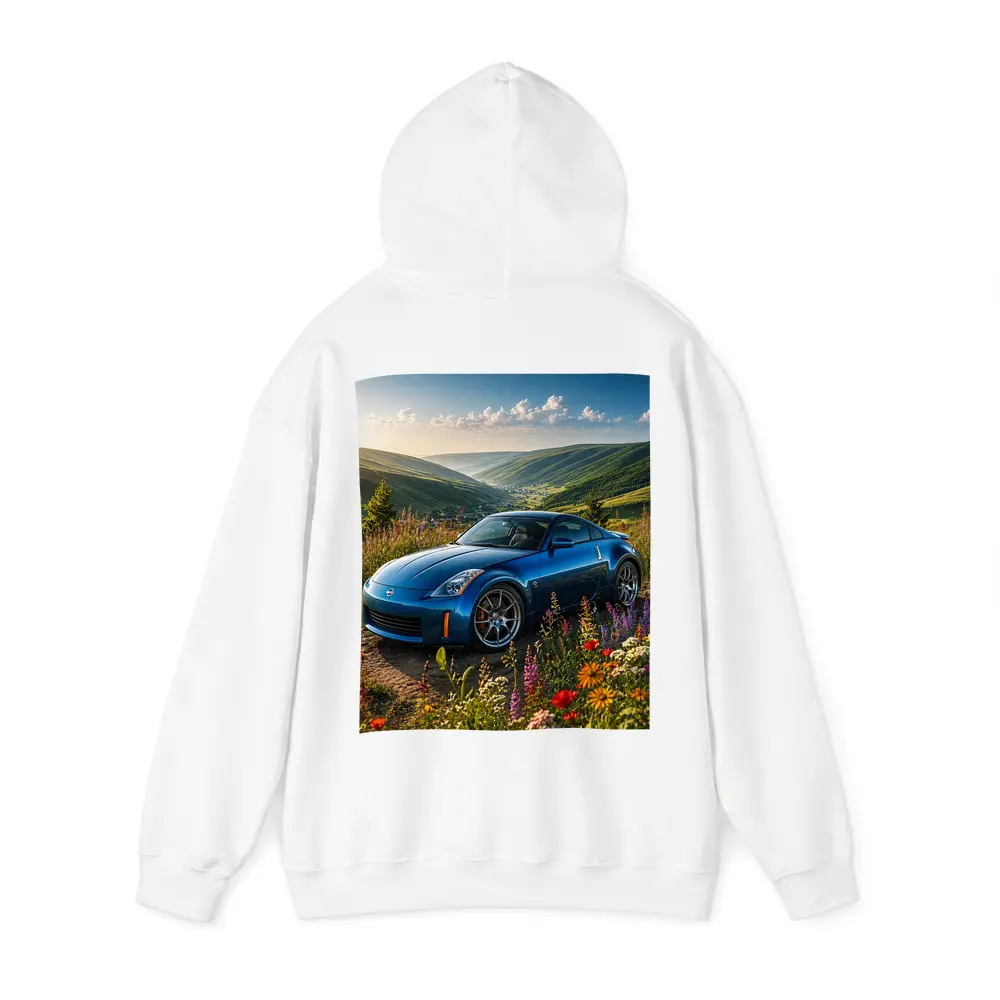 Nissan 350Z Blue Sports Car Green Hills – Hoodies