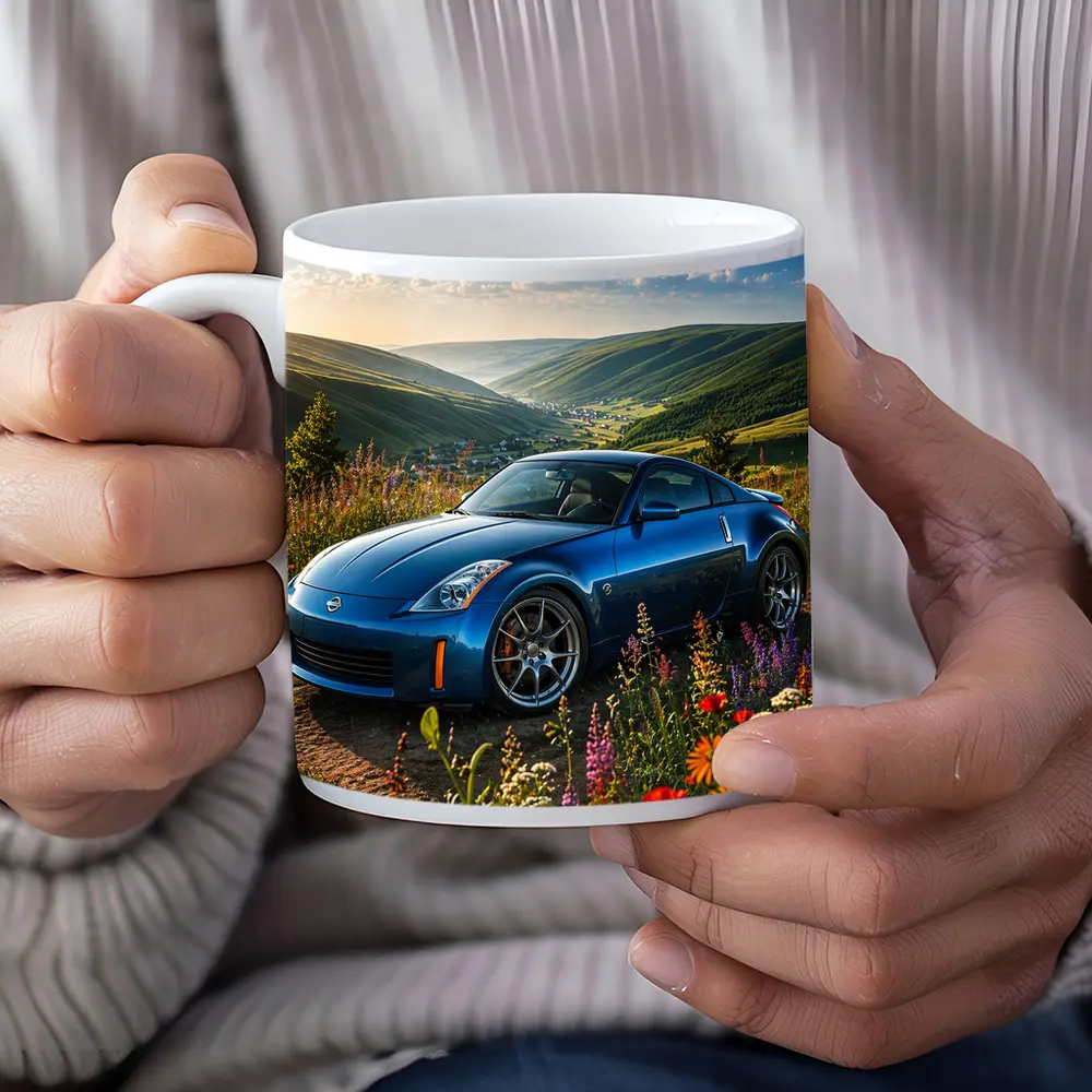 Nissan 350Z Blue Sports Car Green Hills – Mugs