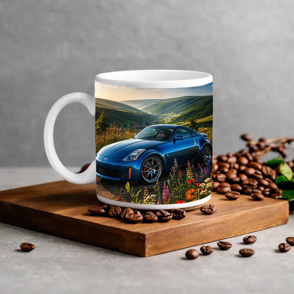 Nissan 350Z Blue Sports Car Green Hills – Mugs
