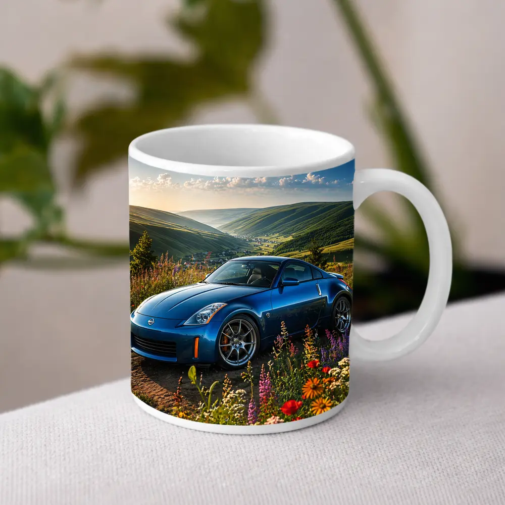 Nissan 350Z Blue Sports Car Green Hills – Mugs