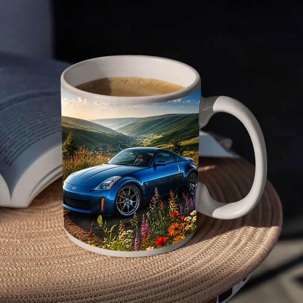 Nissan 350Z Blue Sports Car Green Hills – Mugs