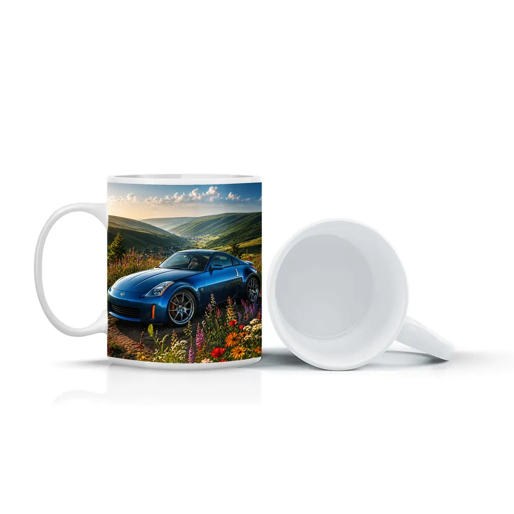 Nissan 350Z Blue Sports Car Green Hills – Mugs