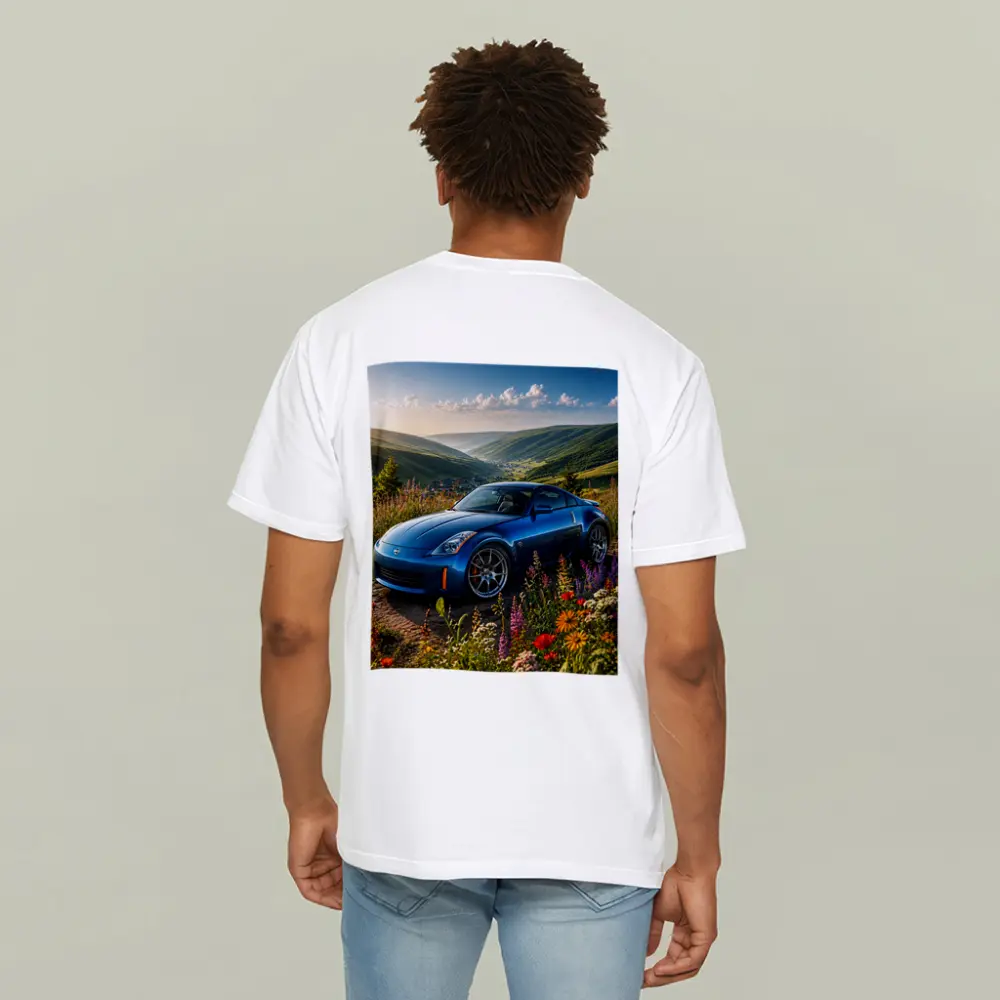 Nissan 350Z Blue Sports Car Green Hills – T-Shirts