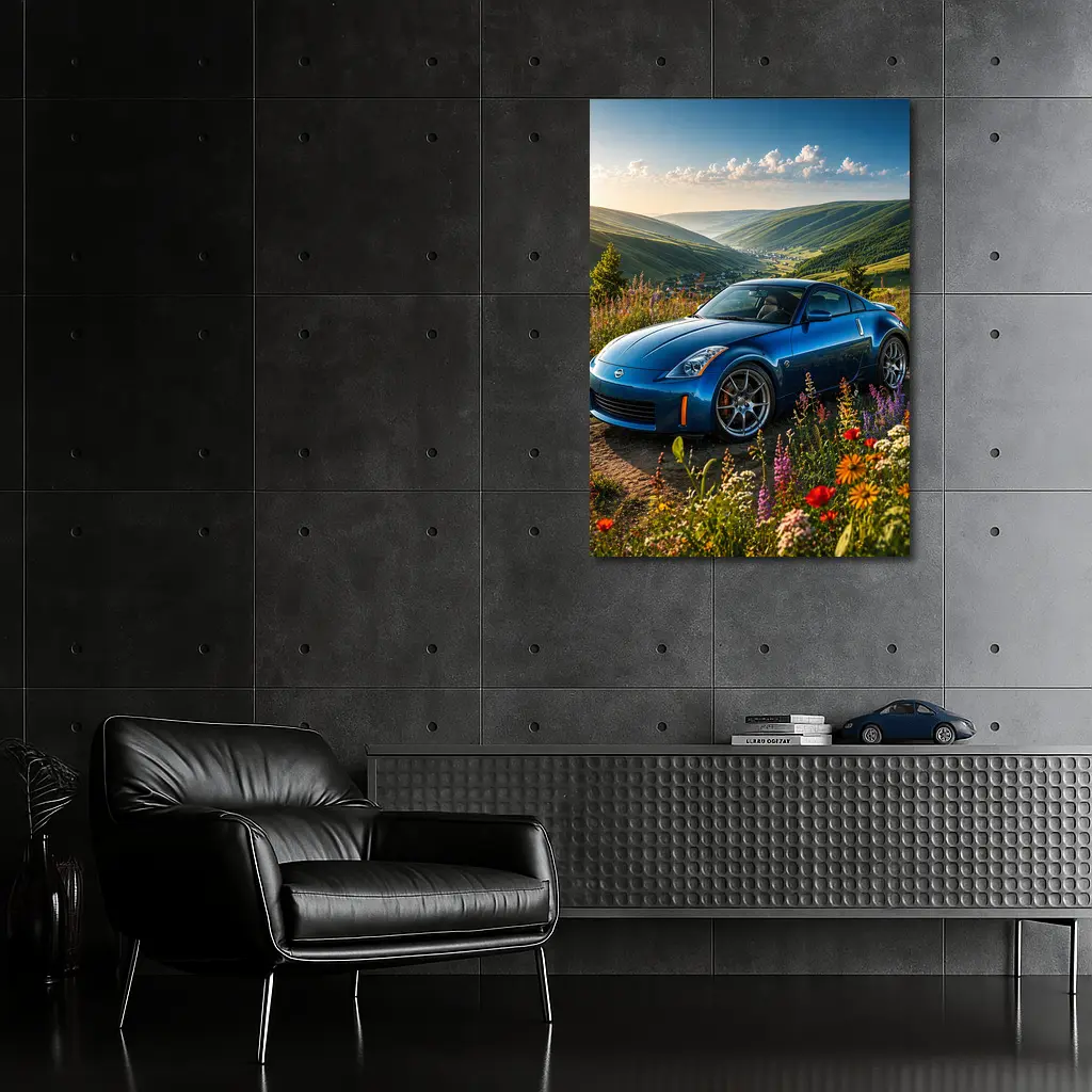Nissan 350Z Blue Sports Car Green Hills – Wall Art