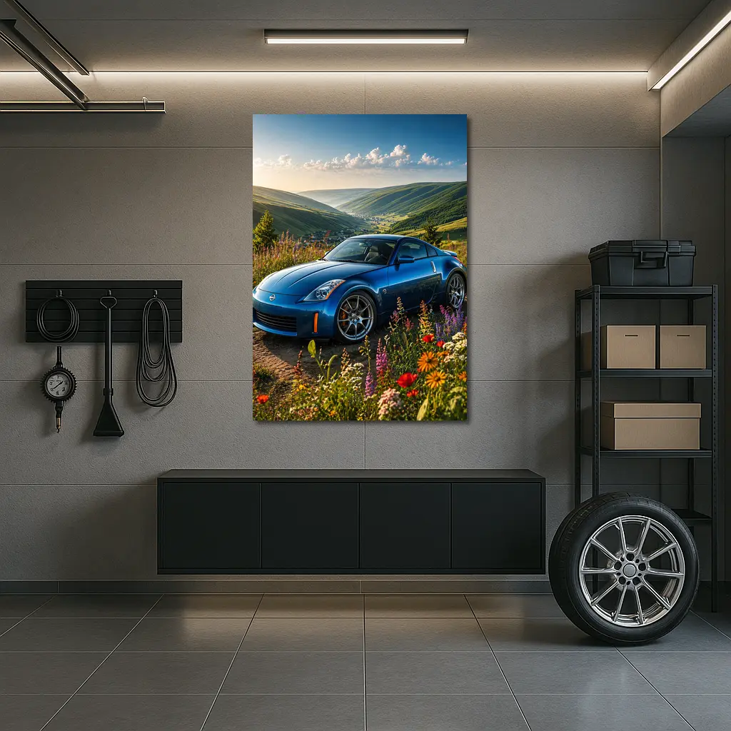Nissan 350Z Blue Sports Car Green Hills – Wall Art
