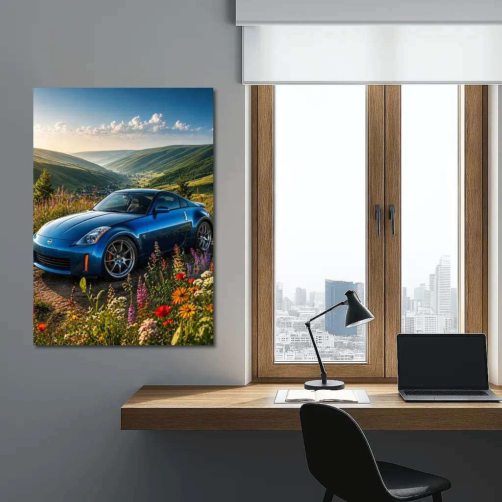 Nissan 350Z Blue Sports Car Green Hills – Wall Art