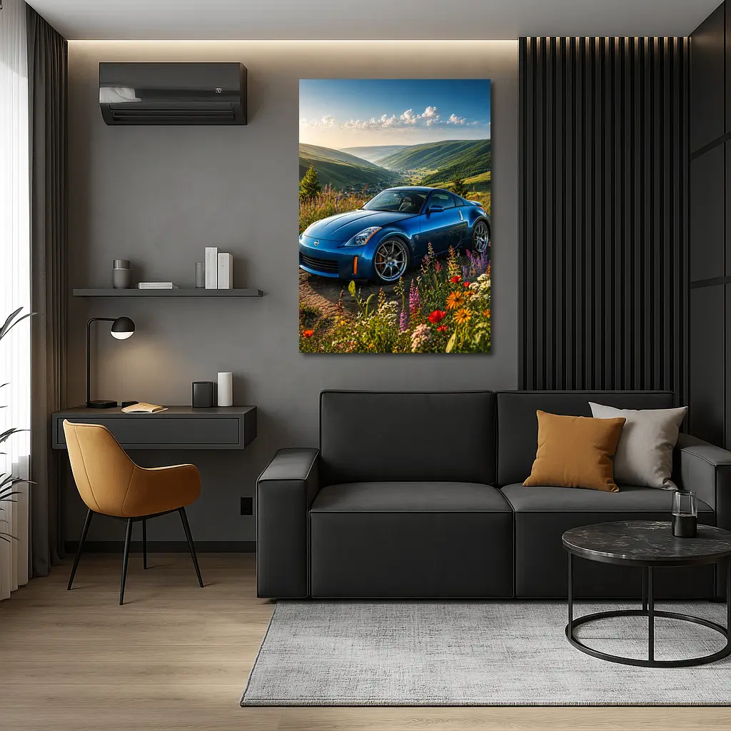 Nissan 350Z Blue Sports Car Green Hills – Wall Art