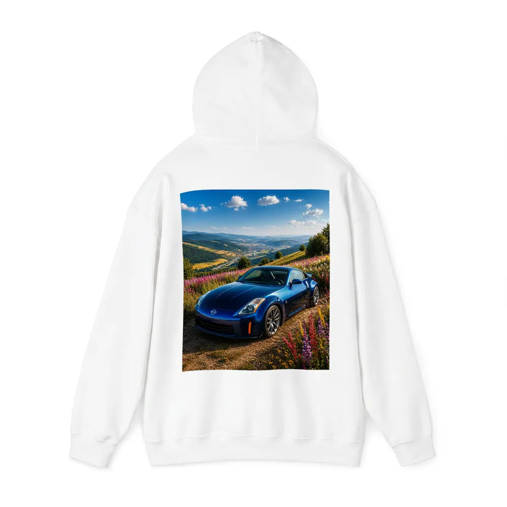 Nissan 350Z Blue Sports Car Hillside View – Hoodies