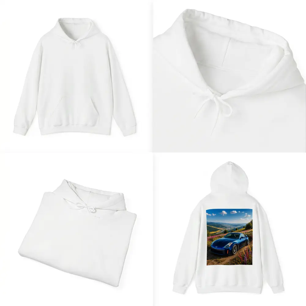 Nissan 350Z Blue Sports Car Hillside View – Hoodies