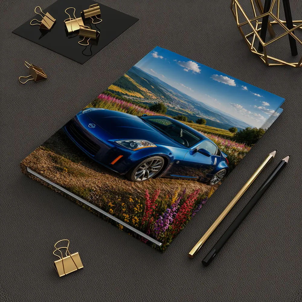 Nissan 350Z Blue Sports Car Hillside View – Notebooks