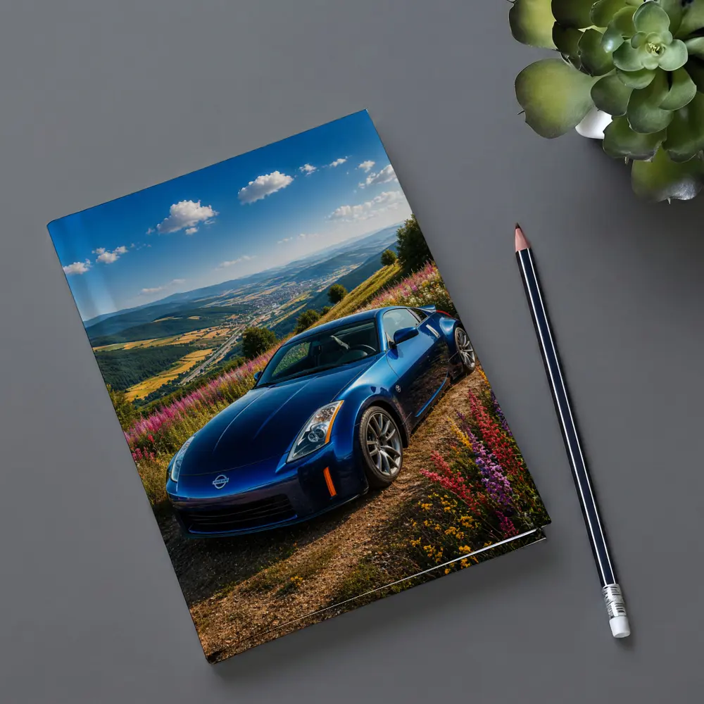 Nissan 350Z Blue Sports Car Hillside View – Notebooks