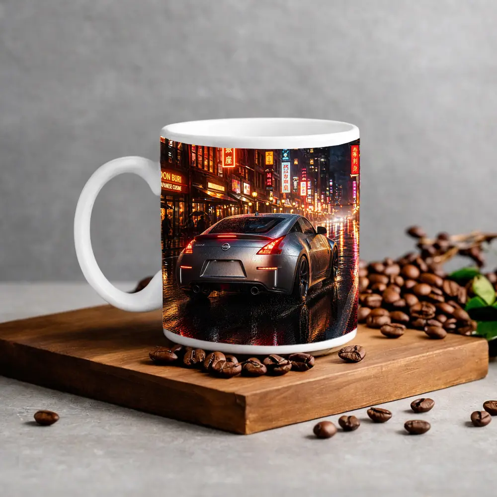 Nissan 350Z Rainy Neon City Night – Mugs