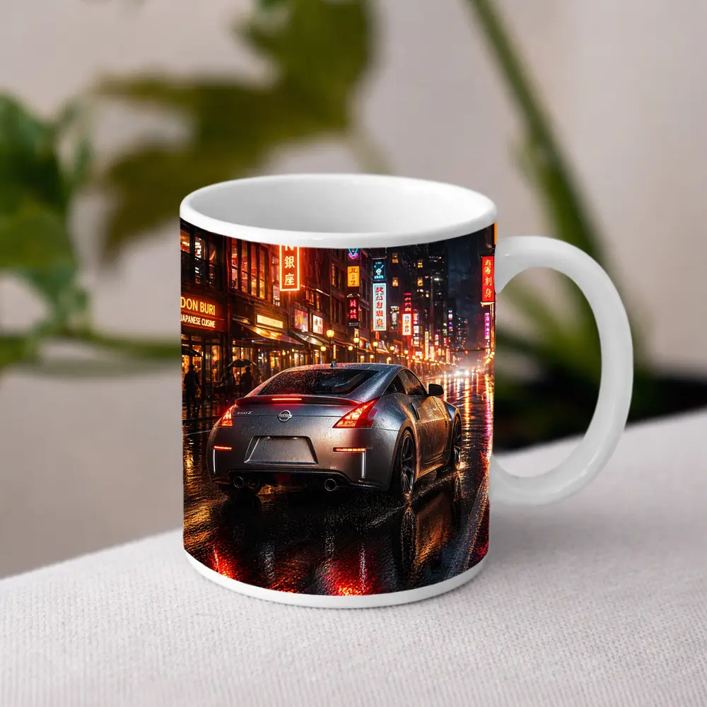Nissan 350Z Rainy Neon City Night – Mugs