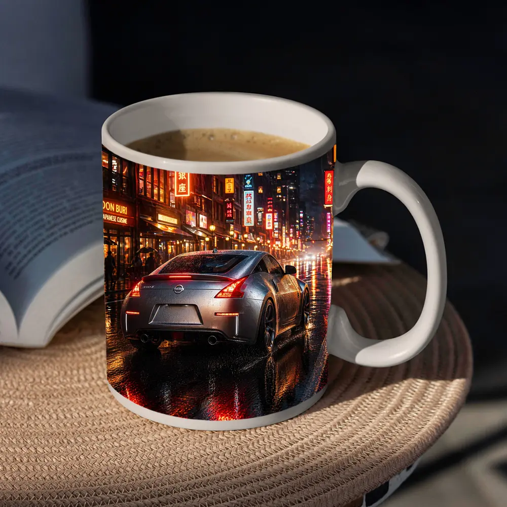 Nissan 350Z Rainy Neon City Night – Mugs