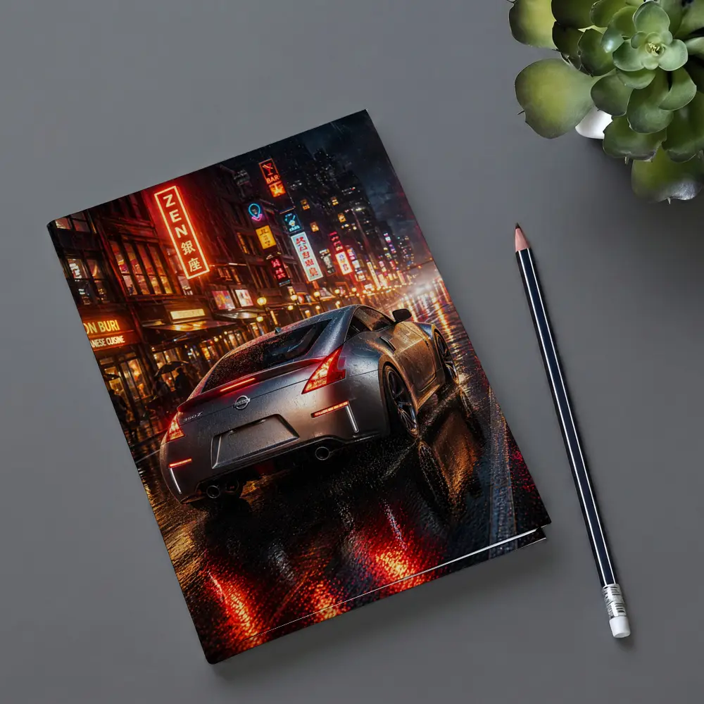 Nissan 350Z Rainy Neon City Night – Notebooks
