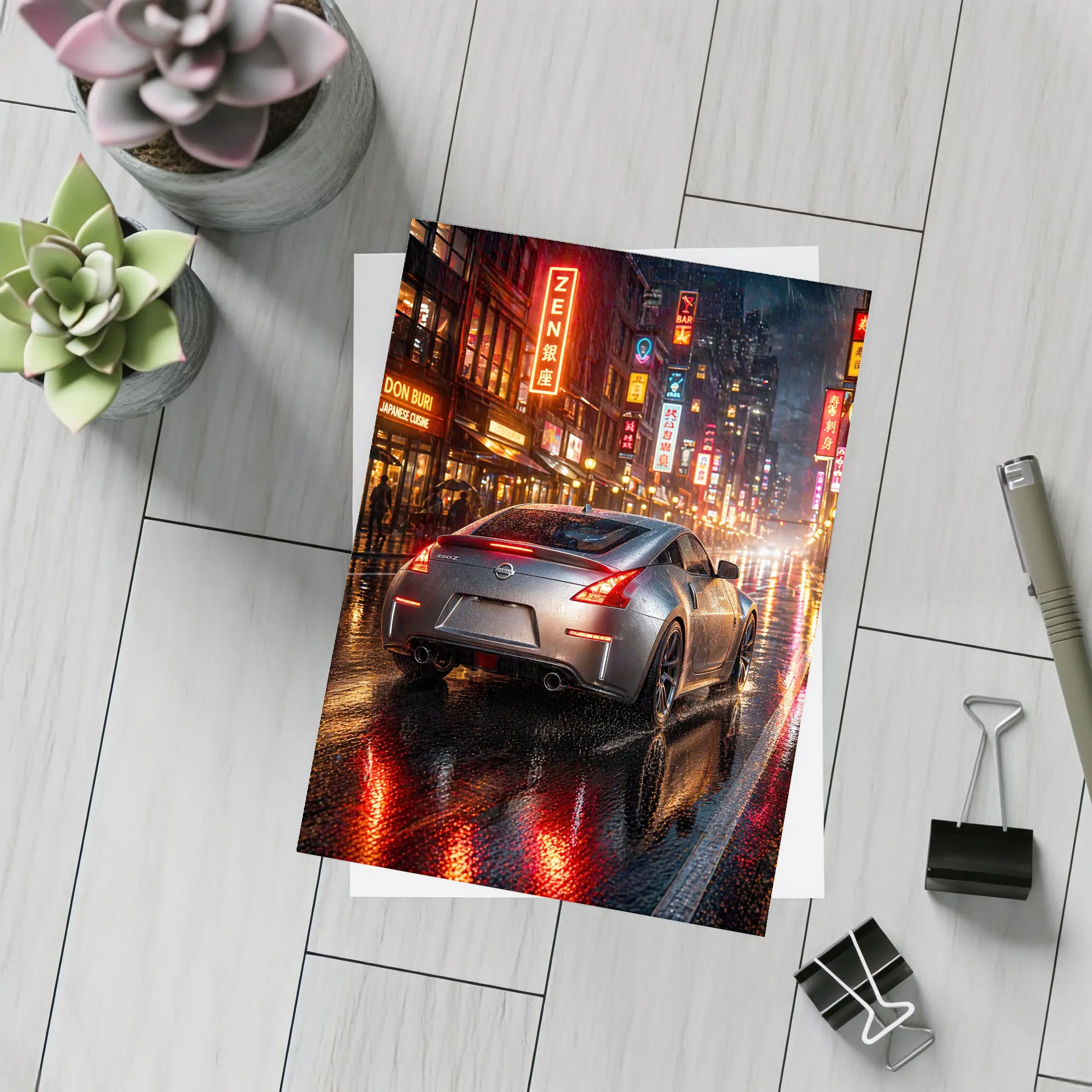 Nissan 350Z Rainy Neon City Night – Postcards