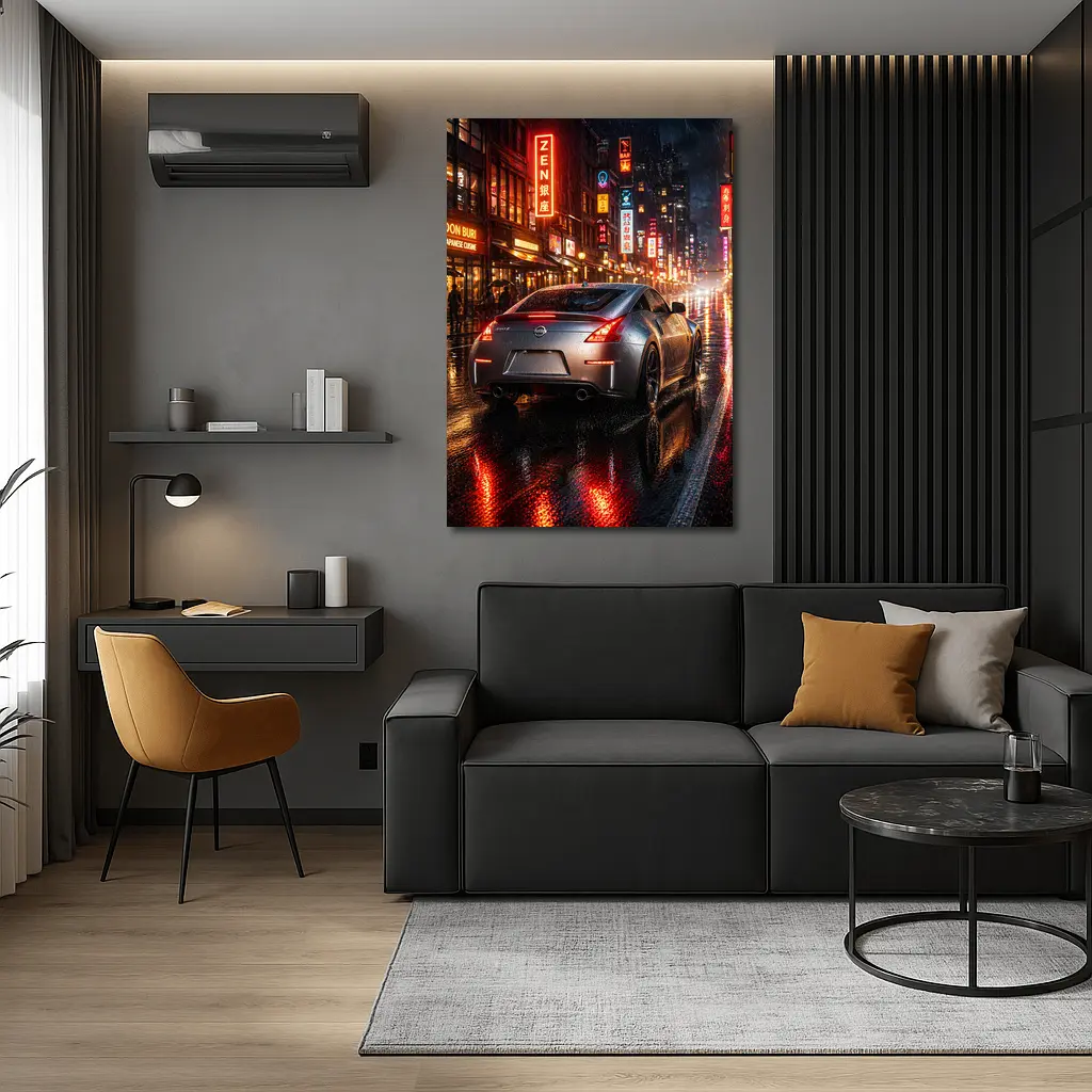 Nissan 350Z Rainy Neon City Night – Wall Art