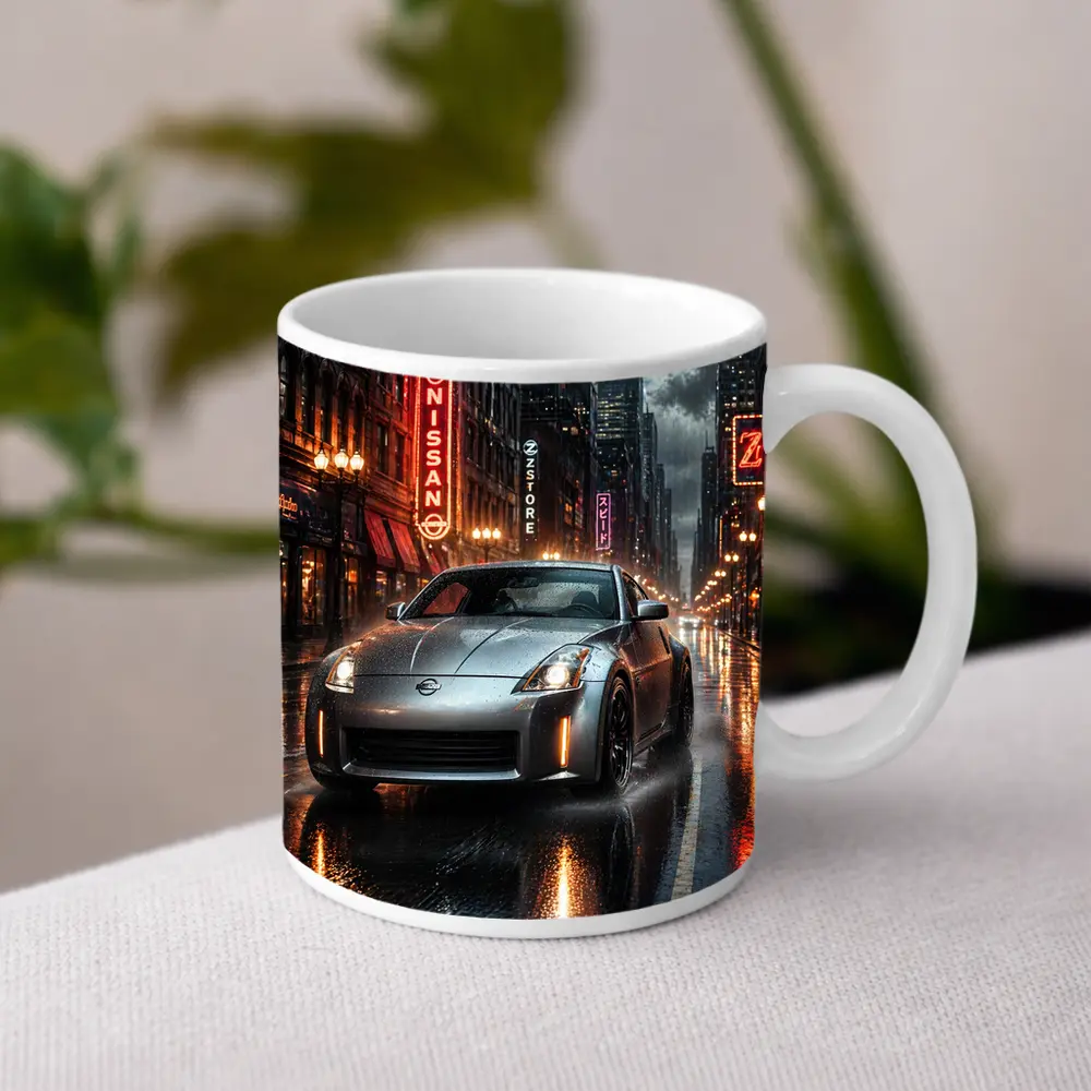 Nissan 350Z Rainy Neon City Night – Mugs