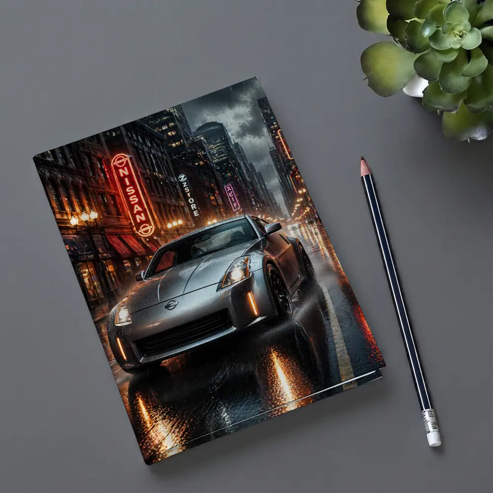 Nissan 350Z Rainy Neon City Night – Notebooks