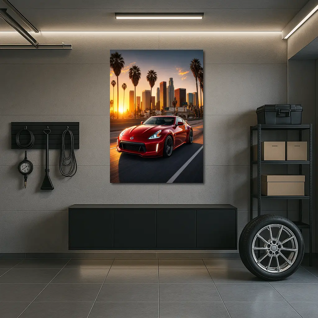 Nissan 370Z Red Los Angeles Sunset Drive – Wall Art