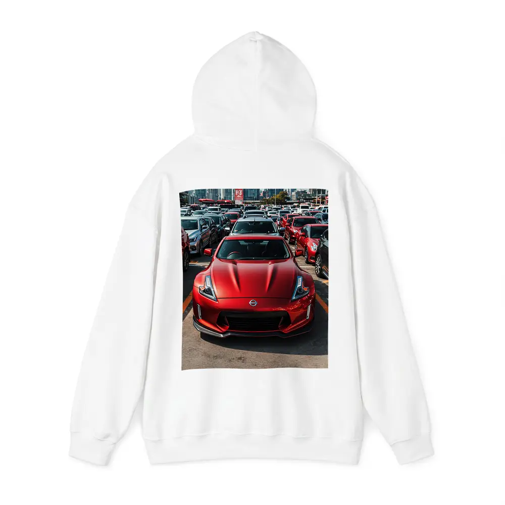 Nissan 370Z Red Sports Car City Parking – Hoodies