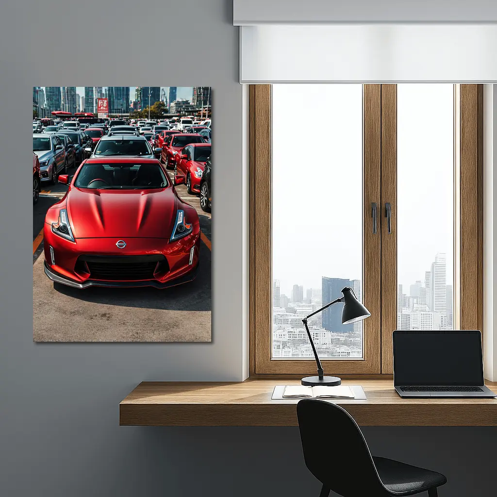 Nissan 370Z Red Sports Car City Parking – Wall Art