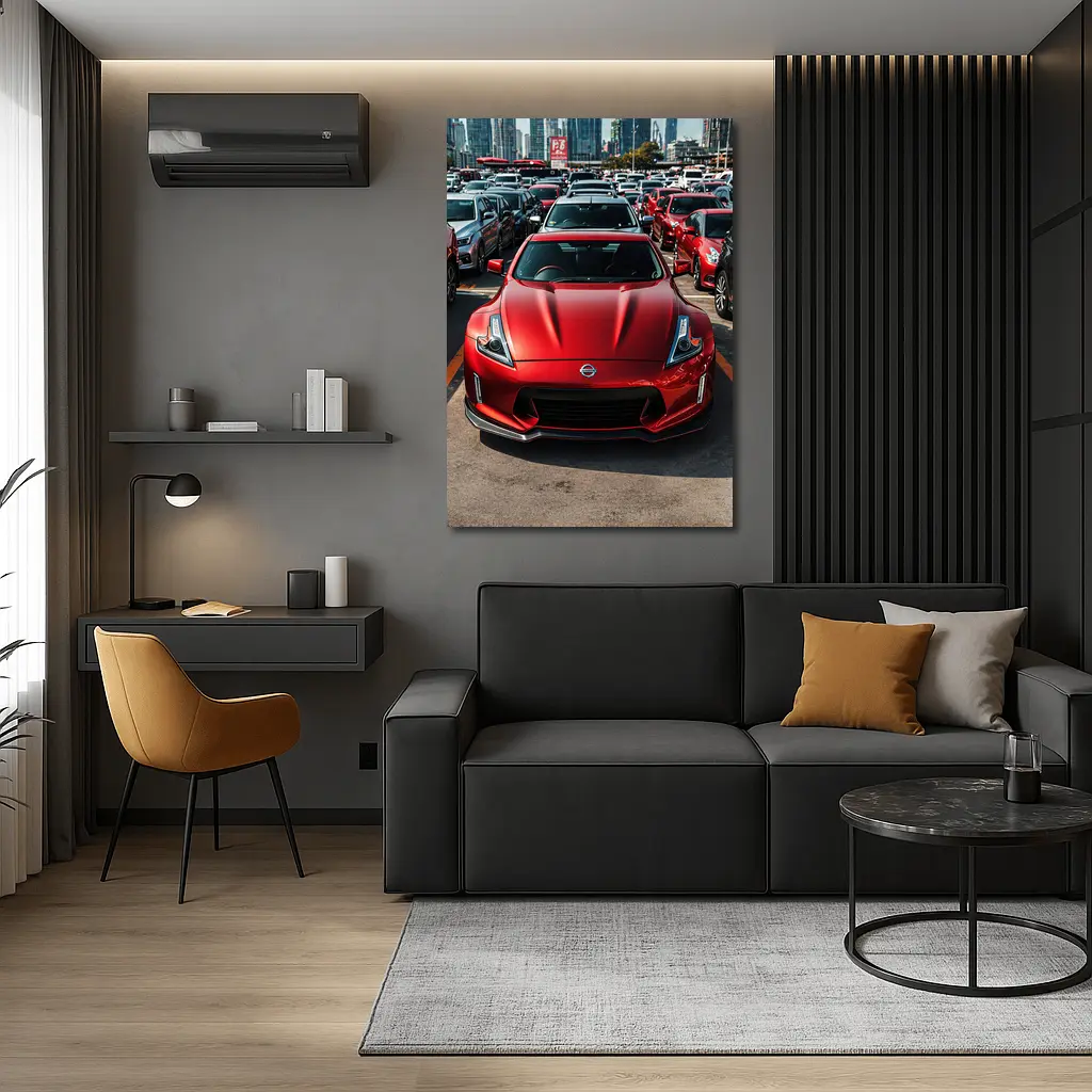 Nissan 370Z Red Sports Car City Parking – Wall Art