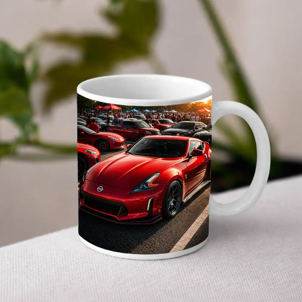 Nissan 370Z Red Car Show Sunset – Mugs