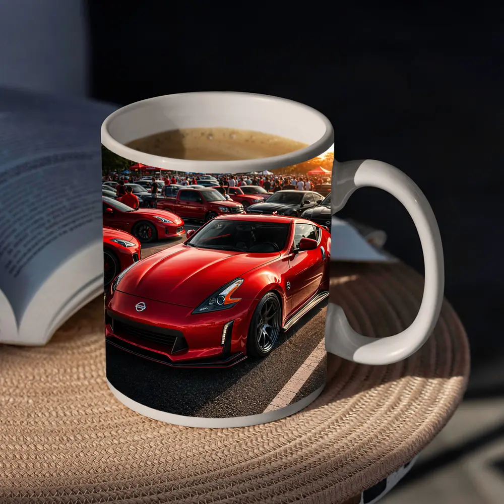 Nissan 370Z Red Car Show Sunset – Mugs