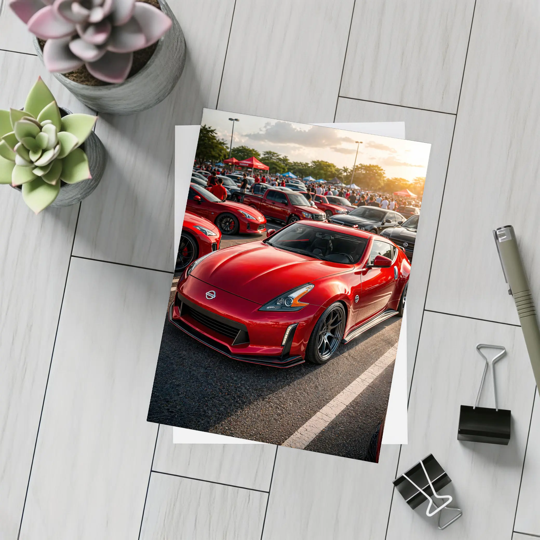 Nissan 370Z Red Car Show Sunset – Postcards