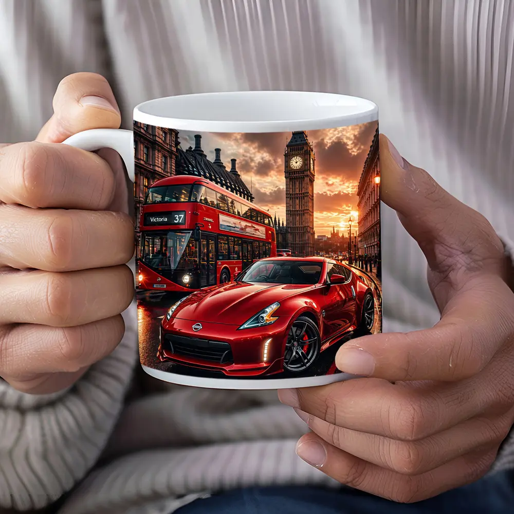Nissan 370Z Red London Big Ben Street – Mugs